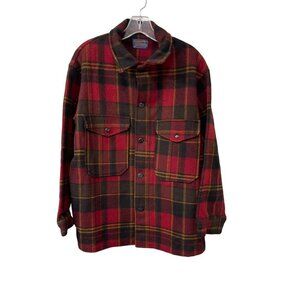 VINTAGE PENDLETON Mens Red Plaid Button Up Long Sleeve Shirt Size M Virgin wool